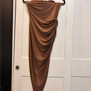 Elegant Brown Ruched Women's dress